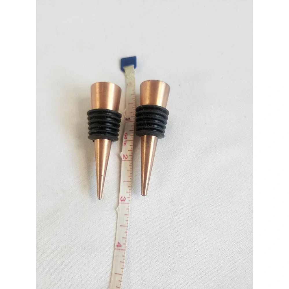 Set of 2 Copper Tone Metal Wine Bottle Stoppers Minimalist Cone Barware Rose